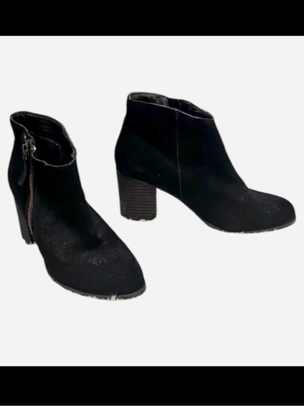 ECOTE Black Suede Leather Ankle 3” Block Heel Boots Booties Sz 7